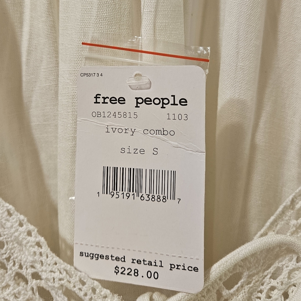 Free People Delilah Tiered Maxi Top Billowy Crochet Lace Embroidered Ivory S NWT - Picture 6 of 16